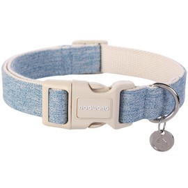 DOGWONG Cotton Hemp Dog Collar, Heavy-Duty Baby Blue Dog Collar Adjustable Soft Natural Fabric Pet Dog Collar Cute Wedding Puppy Necklace for Small Medium Large Dog