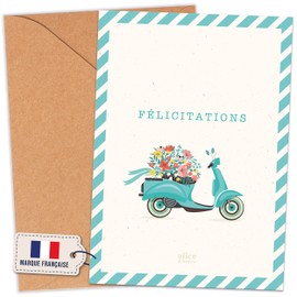 aliceandberry Vintage Vespa A6 350g Thick Paper Greeting Card For Weddings & Celebrations With Kraft Envelope
