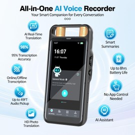 AI Voice Recorder with Playback & Touchscreen – 64GB Digital Voice Recorder, Transcribe/Translate/Summarize 134 Languages, Noise Cancellation for Meetings, Lectures, Interviews (Black)