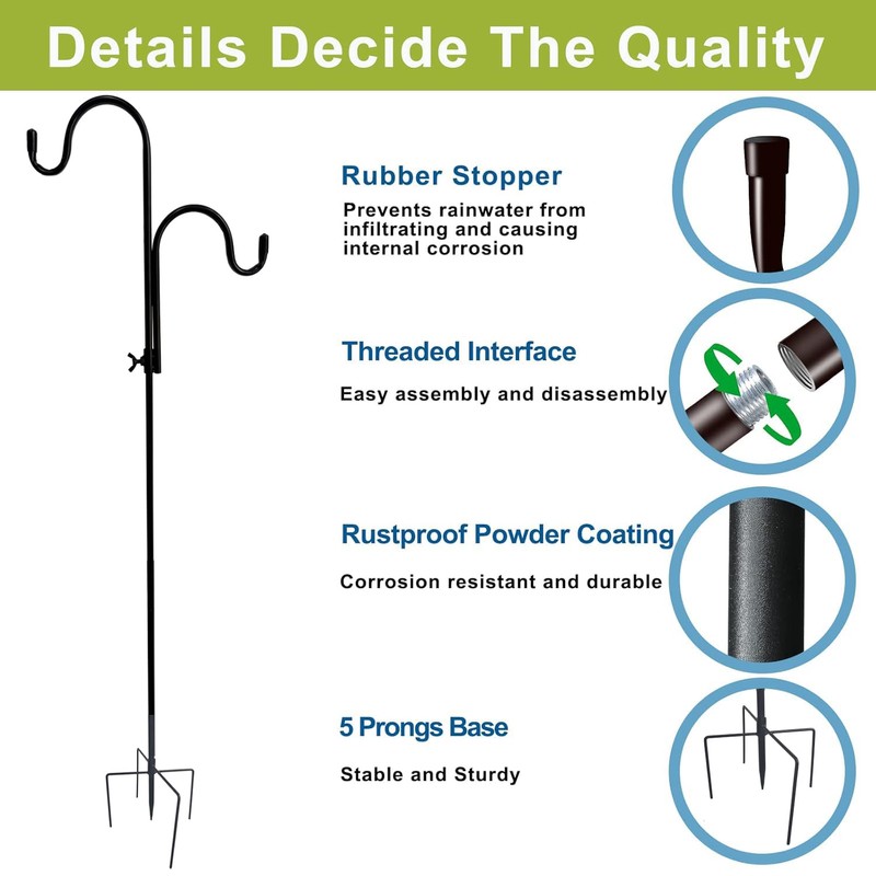Double Shepherds Hooks, 62 Inch Two Sided Adjustable Bird Feeder
