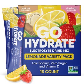 GoHydrate Low Sodium Electrolytes Powder Packets Sugar Free - Instant Hydration Daily Drink Mix - Zero Sugar Water Flavor Packet Singles with Vitamin D - (Lemonade Mixed, 15 Packs)