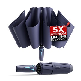 Kesteo Windproof Travel Umbrella for Rain, Withstand 85MPH Winds, 54 Inch Automatic Reverse Fold Umbrellas Easy Auto Open Close, Portable Compact Umbrella Includes Cover Bag, Perfect for Travel, Car, Commute, Women Men, Backpack, (DarkBlue)