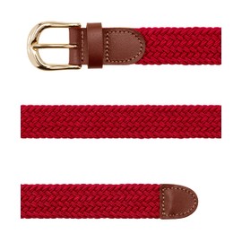 Streeze Ladies Stretch Belts - 5 Sizes Elasticated Woven Braided Fabric. 1 inch Wide with Gold Buckle (X Large, Red)