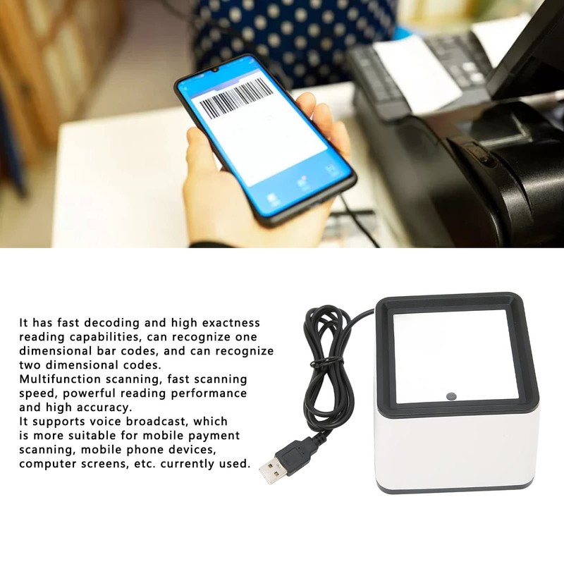 Zunate Hands-Free Barcode Scanner, R42 2D 1D Barcode Scanner All-Round