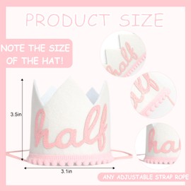 KOJIN Half Birthday Hat For Baby Show，6 Months Birthday Decorations For Boys And Girls，Boho Style Half Birthday Crown，Pink Glitter Hat For Princess Theme Party，Half Birthday Crown Hat For Baby (Pink)