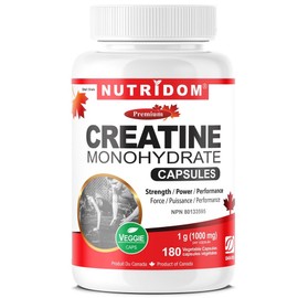 Canada Nutridom Creatine Monohydrate Capsule Type 1000mg 180 Veggie Capsules Creatine Pill Creatine Recommended Health Supplement, 1 Piece, 180 Tablets / 캐나다 뉴트리돔 크레아틴 모노하이드레이트 캡슐형 1000mg 180베지캡슐 크레아틴알약 크레아틴추천 헬스보충제, 1개, 180정