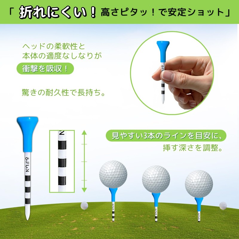 &FUN Golf Tee, Rubber Head, Long Tee, 3.3 inches (83