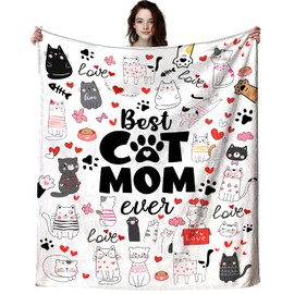 Cat Mom Blanket Just A Girl Who Loves Cat Throw Blanket Gifts for Cat Lovers Soft Flannel Animals Pet Pattern Gift for Kids Adults 50"X40"