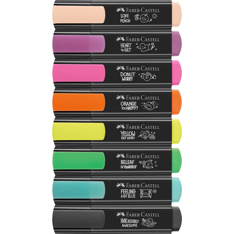 Faber-Castell 254692 - Textmarker Set Graffiti, 8 Leuchtmarker mit langlebiger