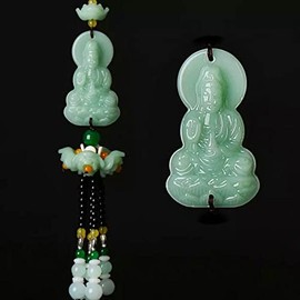 Car Hanging Decor Dangling Ornaments Auto Vehicle Rearview Mirror Pendant Crystal Lotus Amulet Pray for Luck Safety (Kwan-yin)