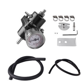 BARTOO Universal Adjustable Fuel Pressure Regulator Kit, Aluminum Fuel Regulator,Adjustable Gas Oil Injection Pressure Regulator with 0-140 PSI Gauge -Black