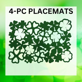 Ja'Cor St. Patrick's Day Kitchen Decorations– 4 Green Reusable Shamrock Placemats 1 Shamrock-Shaped Candy Dish Snack Bowl, Lucky Irish Home Decor Party Supplies Bundle with 1 Spatula