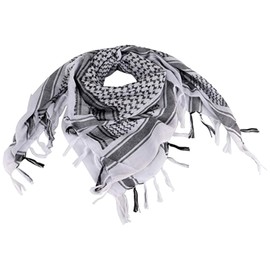 [FOCUHUNTER] Arab Scarf Tactical Desert Survival Game Scarf Shemagh Scarf Keffiyeh Scarf Headneck Scarf Cotton 43x43 Inch Head Wrap Arab Scarf with Tassel, white
