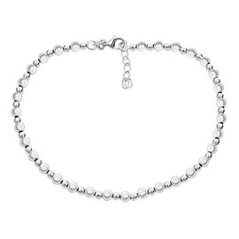Simple Alternating Polished .925 Sterling Silver Small 3 & 2MM Ball Beads Anklet Strand Ankle Bracelet For Women Teens 9-10 Inch Adjustable