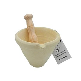 CERÁMICA RAMBLEÑA | Kitchen Mortar | Mortar Ceramic Mortar | Mortar with Mace | Mortar Traditional Clay from La Rambla (Cordoba) | 100% Handmade | 15 x 15 x 10 cm