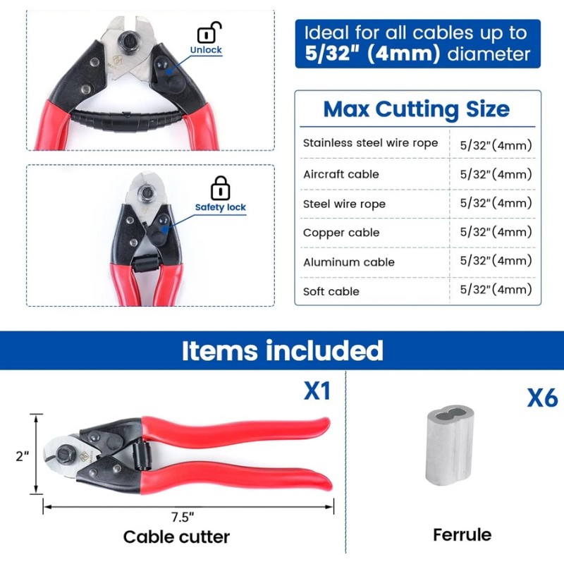 Muzata Cable Cutters Wire Cutters Heavy Duty Stainless Steel Wire