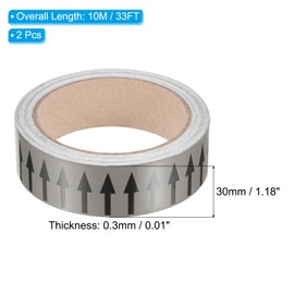 PATIKIL Flow Arrow Tape, 2 Roll Polyethylene Pipe Marking Sticker with Reflective Strip, Waterproof Heat Resistant, for Pipe Flow Directional Identification, 1.2 Inch x 33 Ft, Gray/Black