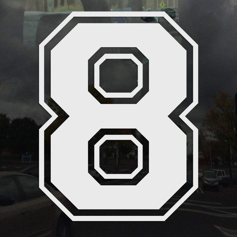 Applicable Pun Varsity Number 8 - Vinyl Decal - White