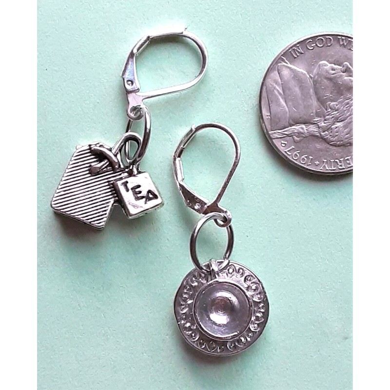 TEA CUP and tea bag CHARMS earring SP LEVERBACK Artisan