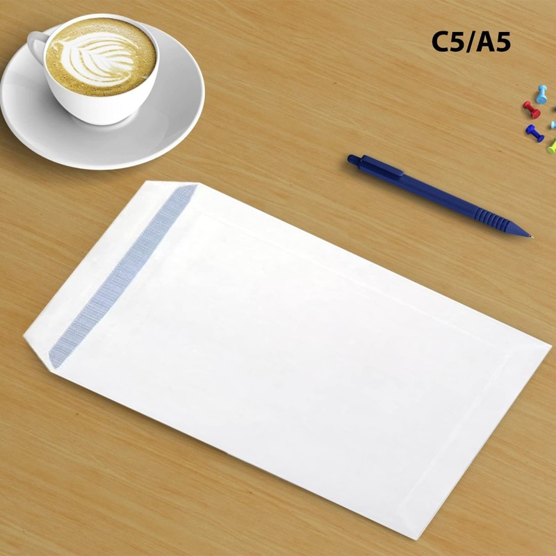 Evour, A5 / C5 White Self-Seal Pocket Envelopes, Letter Envelopes,