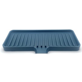Happitasa Silicone Soap Dish Tray and Sponge Holder with Drain Chute | Bathroom and Kitchen Sink Organizer Caddy (Smoky Blue, 9"x3.5", 5.6 Ounces)