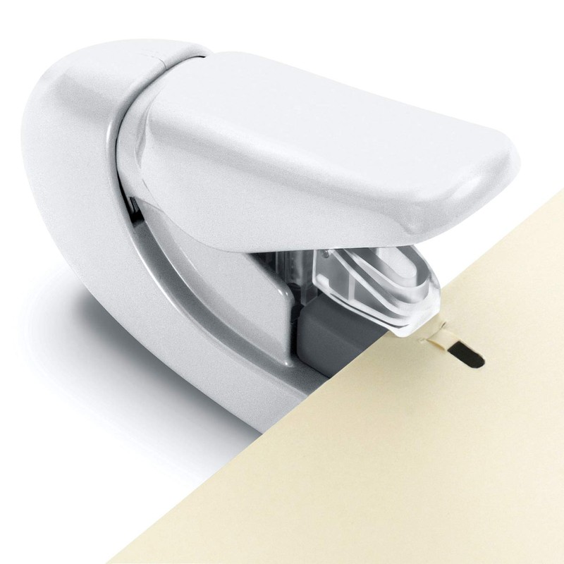 Plus Paper Clinch Compact Staple-Free Stapler, Ivory White