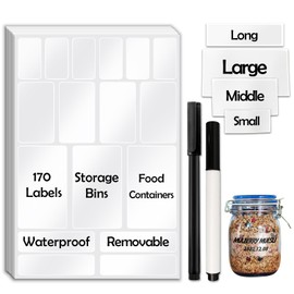 JIEHENG 170Pcs Clear Removable Labels for Jars,for Storage Bins,for Food Containers with 2 Liquid Chalk Marker(Transparent)