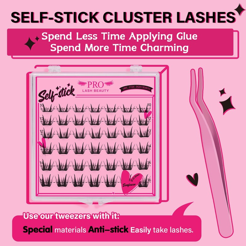 PRO Selbstklebende gebogene dünne Band Einzelne Wimpern 42 Stück Selbstklebende