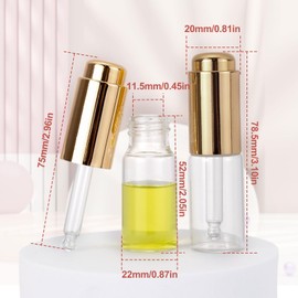 Ellbest 8Pcs 10ml Clear Press Dropper Bottles, Empty Refillable Essential Oil Bottles Container Perfume Cosmetic Bottle Travel Pressing Dropping Bottle, Gold Cap