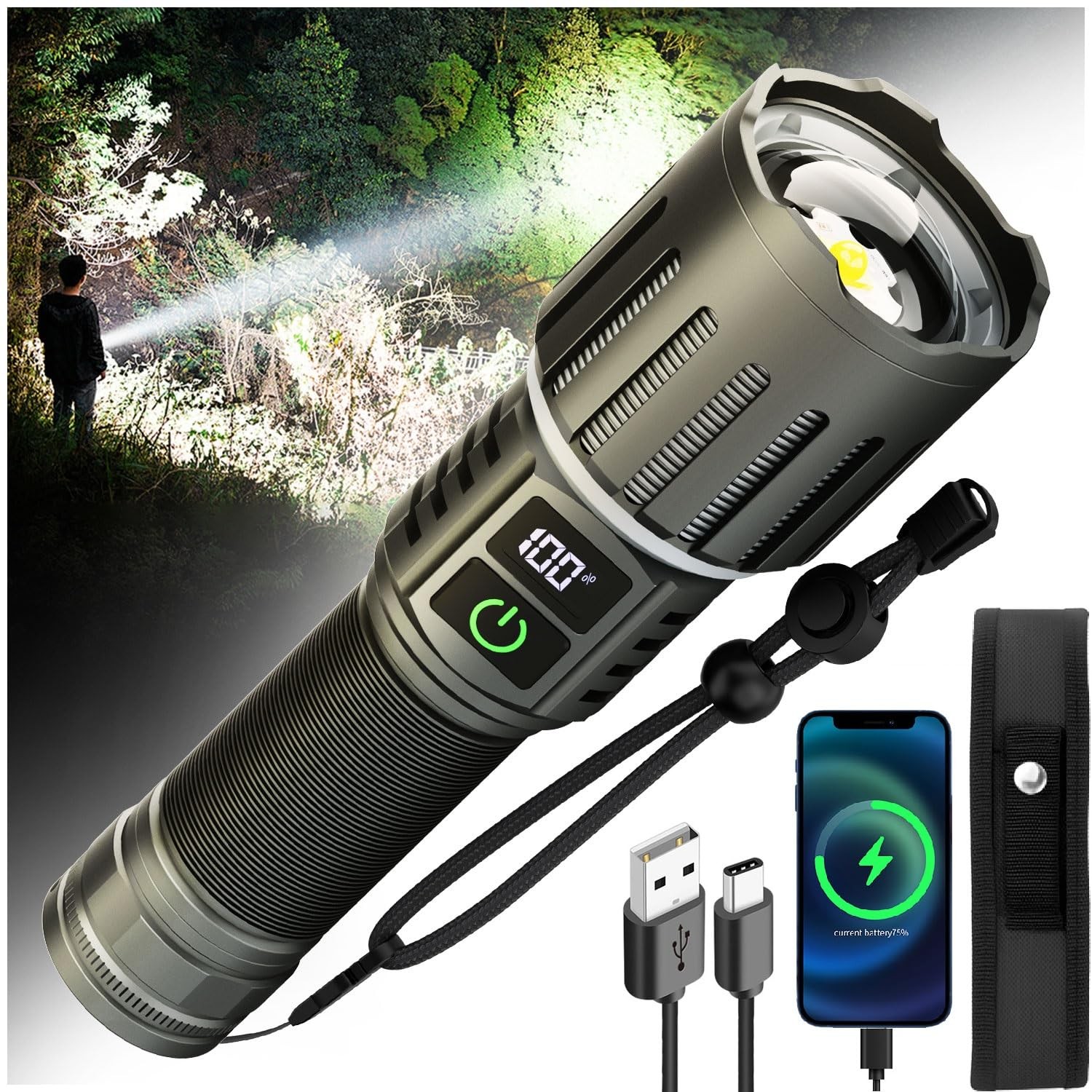 Victoper Rechargeable Flashlight, Titanium 5 Modes Zoomable Flash Light ...