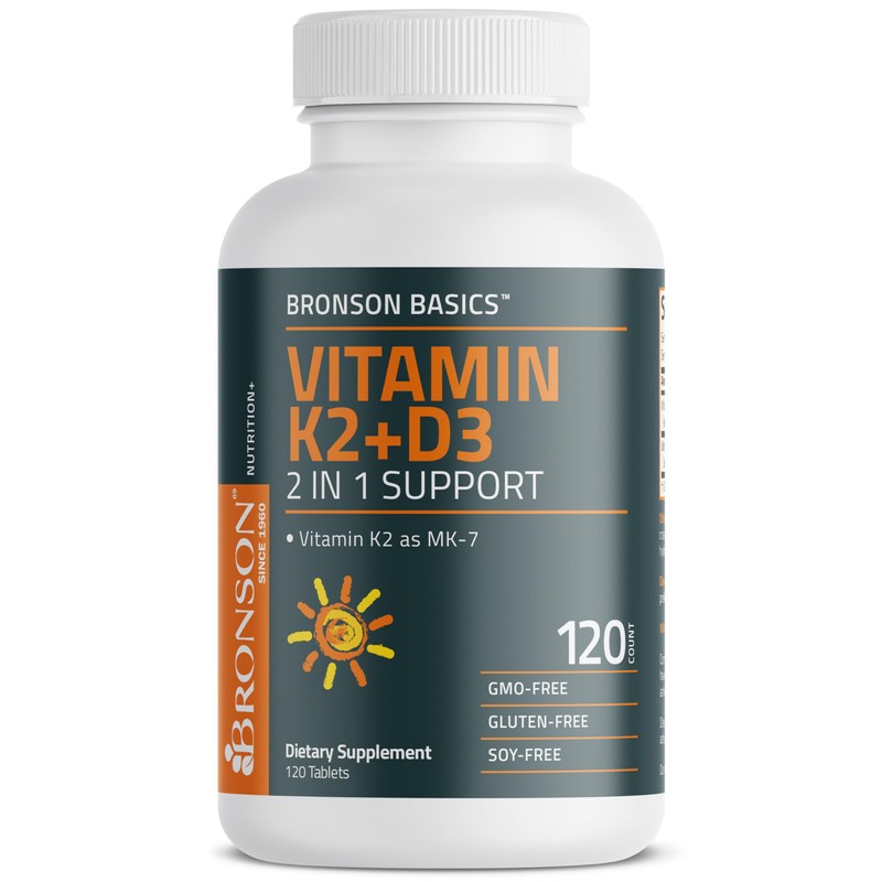 Bronson Vitamin K2 D3 (MK7) Supplement Non-GMO Formula Vitamin D3