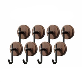 Adhesive Wooden Wall Hooks,8-Pack Farmhouse Decorative Natural Dark Walnut Wall Mounted Hooks for Towel,Keys,Hats,Coats,Robe, Bags& More - Durable & Stylish Home Decor for Entryway, Bathroom, Bedroom