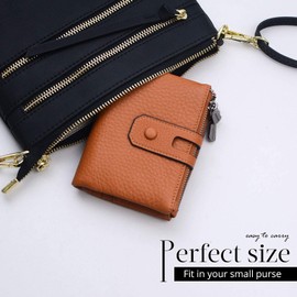 Small Soft Leather Purses for Women, RFID Blocking Women's Credit Card Holder Ladies Wallets Double Zipper Pocket (Brown)