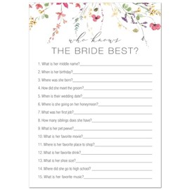 InvitationHouse 24 Wildflower Floral Bridal Shower Games (Who Knows Bride Best)