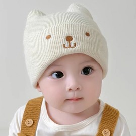Korean Trendy Baby Knit Beanie for Spring/Autumn - Cotton Yarn Hat for Newborns, Boys & Girls (38-46cm, Ages 0-3) Camel 3ea