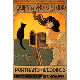 Quinn Photo Studio Black Cat Camera Fashion Lady Girl Portraits Weddings Philadelphia 16" X 22" Image Size Vintage Poster Reproduction