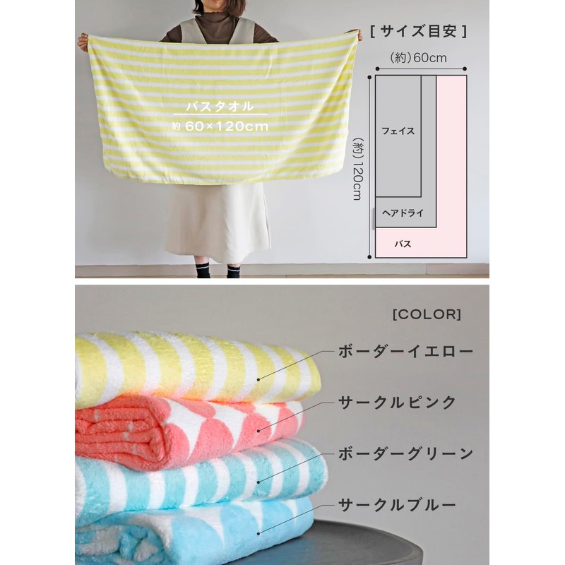 CBJAPAN Carari Kuo Bath Towel, 3.3x Water Absorbency Microfiber, Border