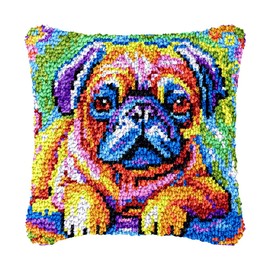 bositigo Dog Latch Hook Pillow Kit for Adults & Kids, DIY Pre-Printed Canvas Craft, 17x41 Inch Decorative Cover for Sofa Cushions, Bedroom Decor (Dog Pattern 25)