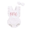 Shalofer Traje de primer cumpleaños para niña con diadema, White,