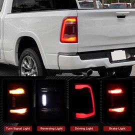 PARTREE LED Tail Light Left Driver Assembly Compatible with Dodge Ram 1500 2019-2023 2024 [without Blind Spot Detection] Direct Replacement Red Lens Rear Lamp 55112991AC 55112991AD