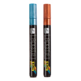 folia 1849 Paint Pens, Set of 2, Line Width 2 - 3 mm, Copper and Ice Blue, Waterproof and Non-fading, for Labelling and Decorating