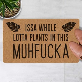 Welcome Door Mat Issa Whole Lotta Plants in This Muhfucka Outdoor Indoor Entrance, Low-Profile Floor Mats Non Slip Durable Entrance Rugs for Entry, Patio, High Traffic Areas Front Door, 17" x 29.5"