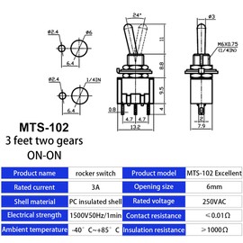 Dujelixa 10pcs Miniature Toggle Switch Electronic 3Pin 2Position MTS-102 Self Locking 6mm Panel Cutout AC125V 6A (250V/3A) Car Van Switch SPDT with Waterproof M6 Cap