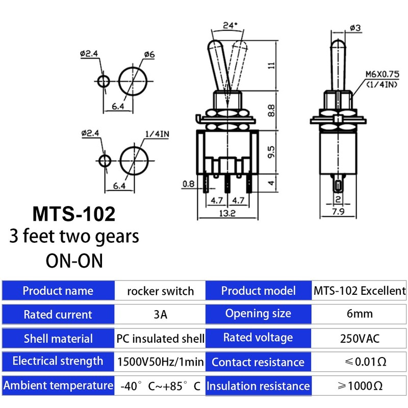 Dujelixa 10pcs Miniature Toggle Switch Electronic 3Pin 2Position MTS-102 Self