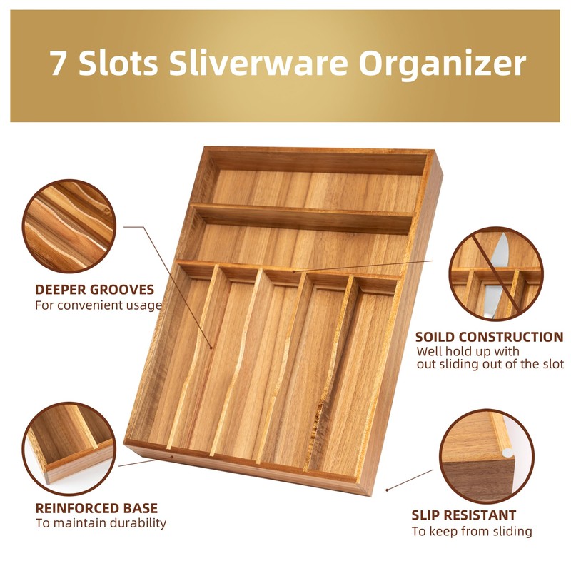 Besilord Silverware Organizer Kitchen Drawer Organizer Utensil Organizer Acacia Silverware