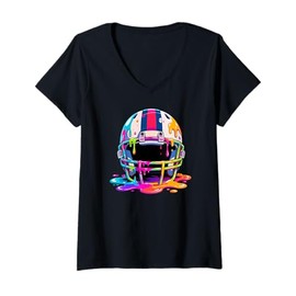 Womens Ice Cream Drip Football Stuff Boys Men Lineman Helmet Drip V-Neck T-Shirt