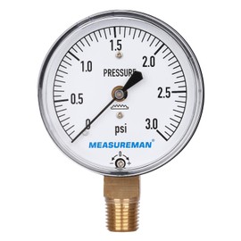 MEASUREMAN Diaphragm Type Capsule Low Pressure Gauge 3psi, 2-1/2" Dial, 1/4" NPT Lower Mount, Adjustable, 0-3Psi