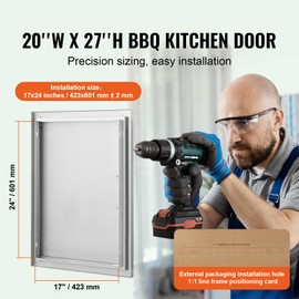 Happybuy BBQ Access Door, 20W x 27H Inch Single Outdoor Kitchen Door, Stainless Steel Flush Mount with Handle, for BBQ Island, Grilling Station, Outdoor Cabinet