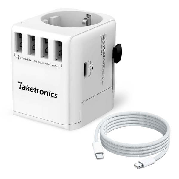 Reiseadapter Schuko 3-Pin Universal 4 x USB A, 1 x