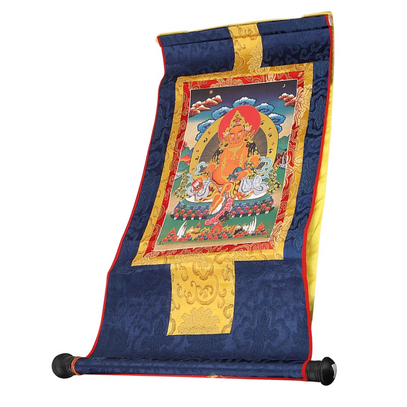 Tibetan Thangka Wealth God Yellow Jambhala Buddha Buddhist Decorative Scroll